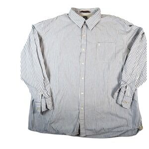 Timberland Shirt Men's Blue White Stripes Logo Button Up Long Sleeve Size XXL